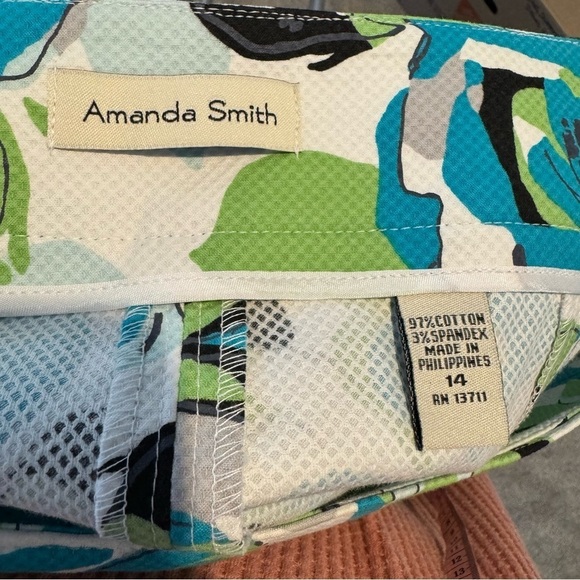 Amanda Smith Blue Green Floral on White A line Summer skirt 14 Knee length - Picture 5 of 7